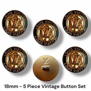 Set of 5 Vintage Stamped Designer Luxury Buttons Black & Gold - 18mm